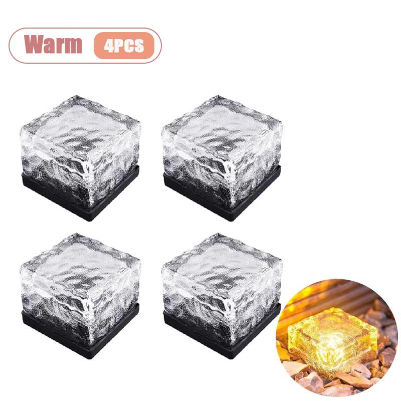 1-8PCS Solar Ice Cube Lights Glass Brick Landscape Lamps Square Glass Outdoor Pathway Garden Yard Decor Illumination