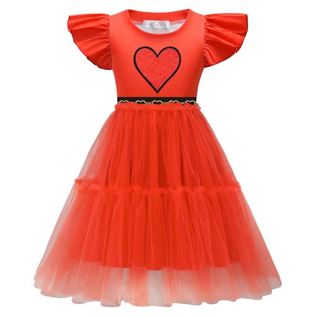 Kids love-Descendants5 Princess Pink Costume Queen Red Print Dress for Girls Halloween Fantasia Clothing Children Carnival Party Suit