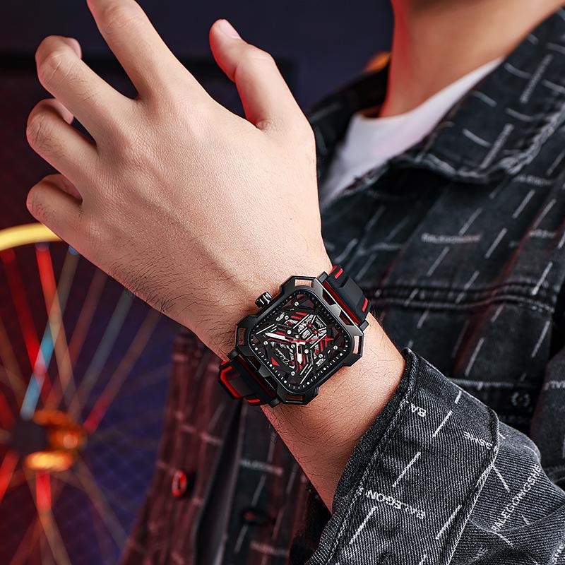 Unique Square Hollow Dial Watches Top Luxury Brand Men Sport Watch Automatic Mechanical Waterproof Wristwatch Relogio