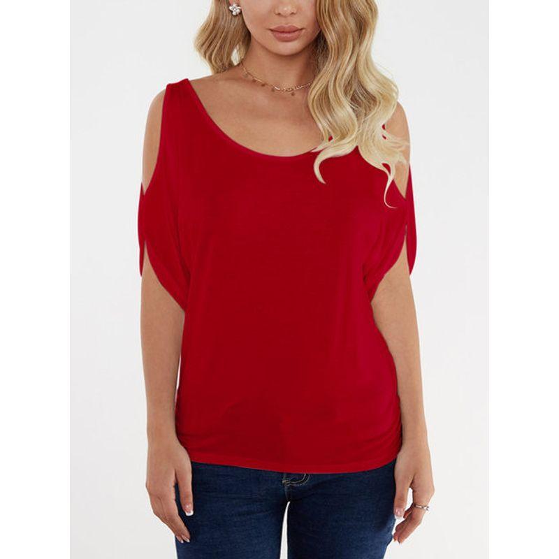 Off-the-Shoulder Summer Fashion Solid Color Slim Fit T-shirt Top