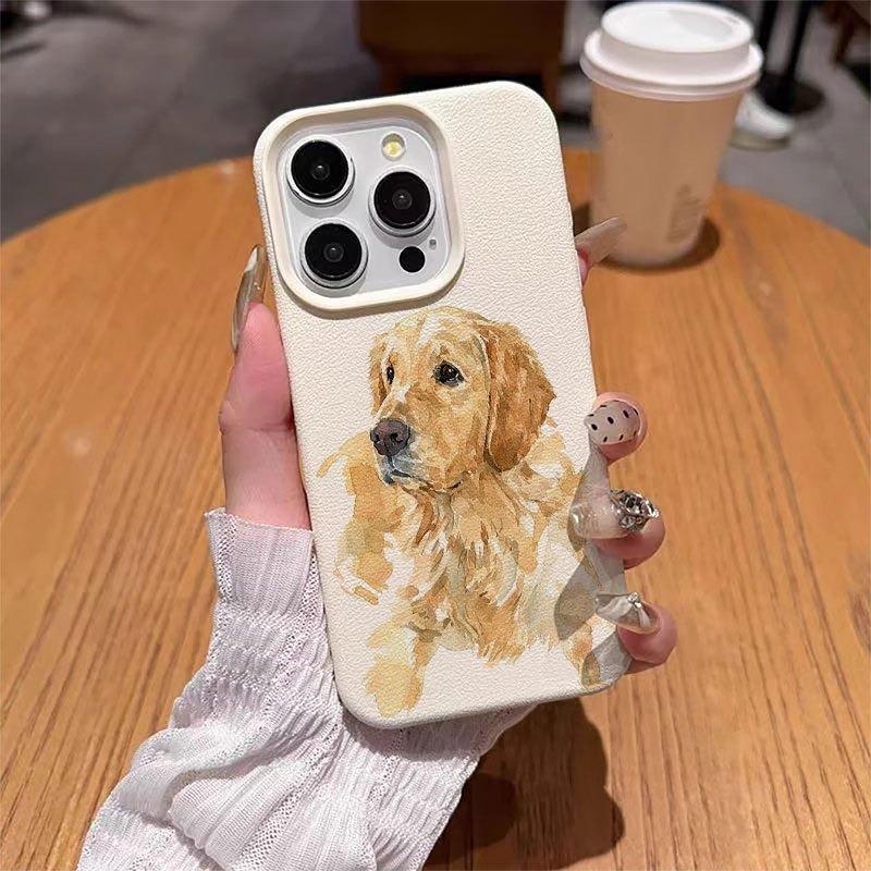1Pc Golden Retriever Lychee Pattern Phone Case, Shockproof Protective Cover for iPhone 17, 16, 15, Plus, Pro, Max Series - Suitable for Gifting