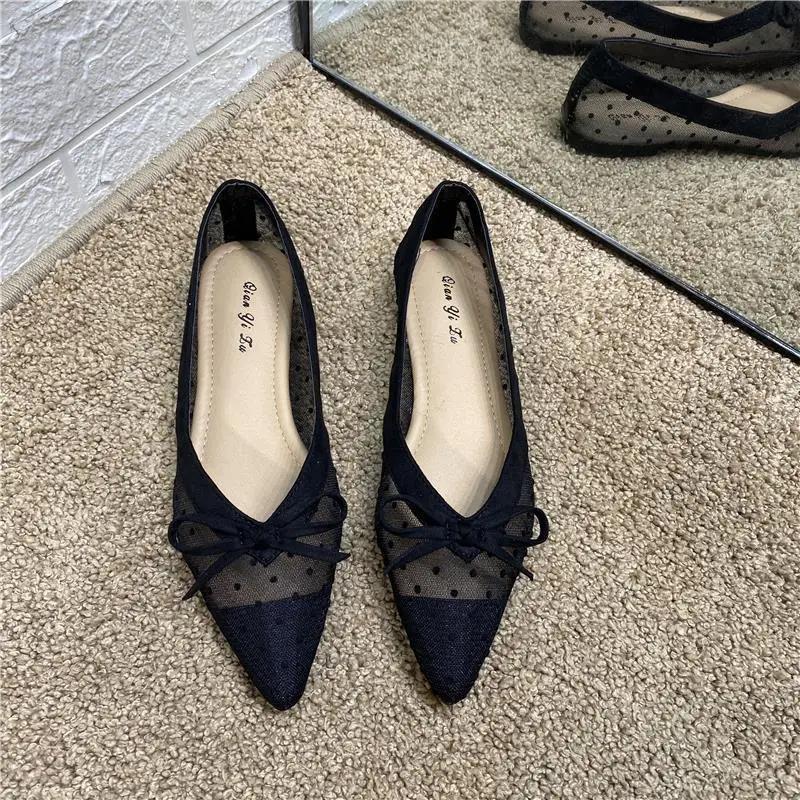 Pointed Toe with Bow Women's Shoes Office Low Heel Elegant Loafers Ladies Footwear Black On Promotion High Quality Shoe Young E