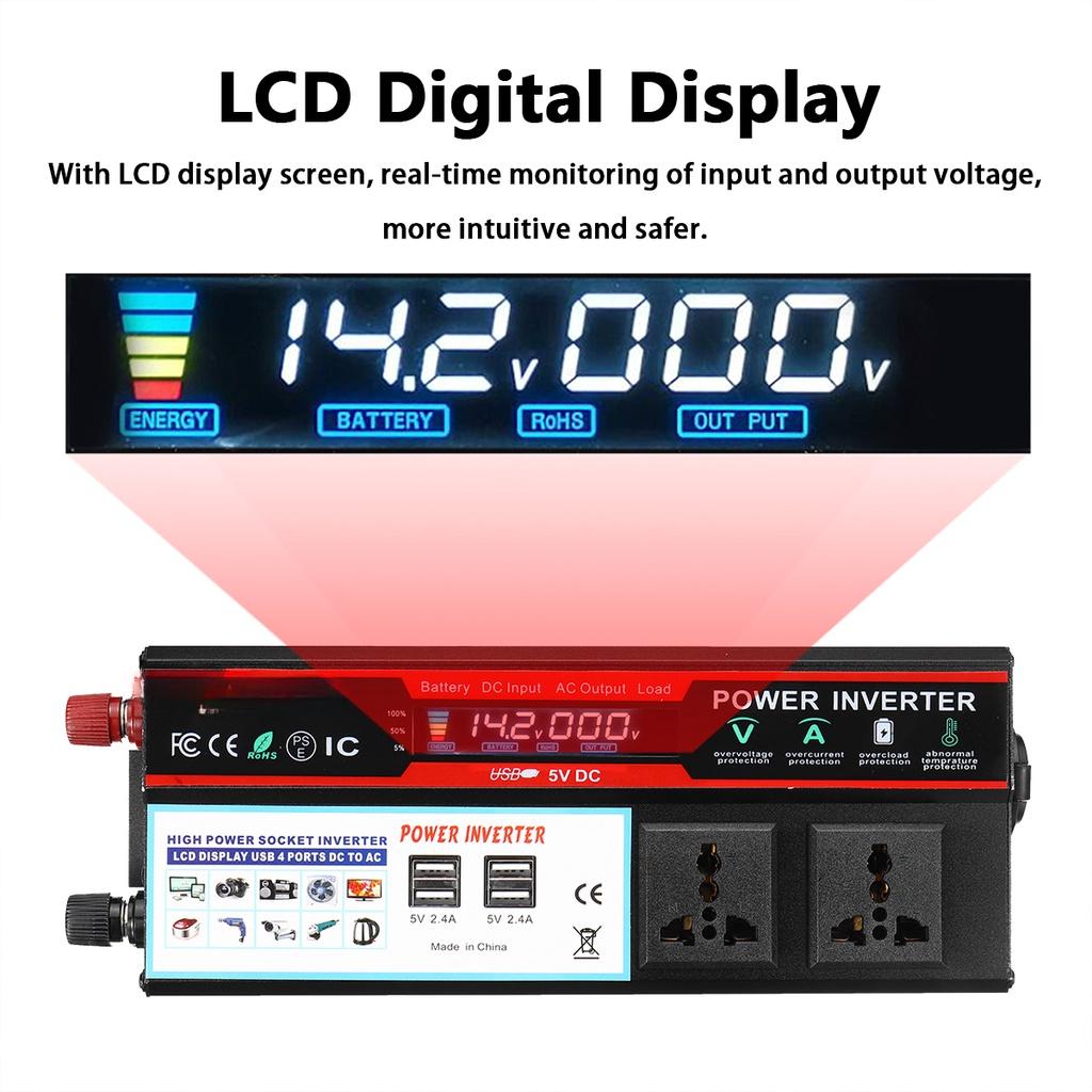 4USB DC12/24V To AC 110V/220V Solar Power Car InvertersModified Sine Wave Voltage Transformer Car Adapter LCD Display