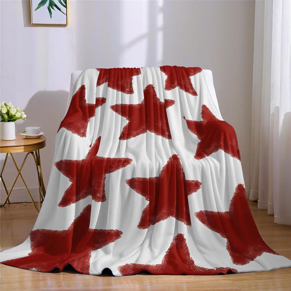 Warm Red Star Pattern Flannel Blanket Warm Soft Halloween Christmas Couch Warm Cozy Decorative Decor Gift for All Season