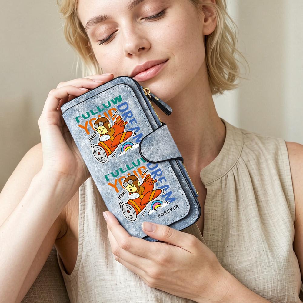 Cute Cartoon Pilot Long Wallet Fashion Casual PU Leather Large Capacity Card Holder Purse