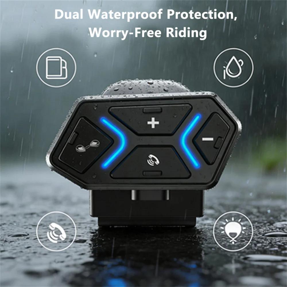 Kebidumei 500M 2-Person Full Duplex Talk Wireless Motorcycle Helmet Intercom V5.4 Bluetooth Headset Handsfree Waterproof & Noise Reduction