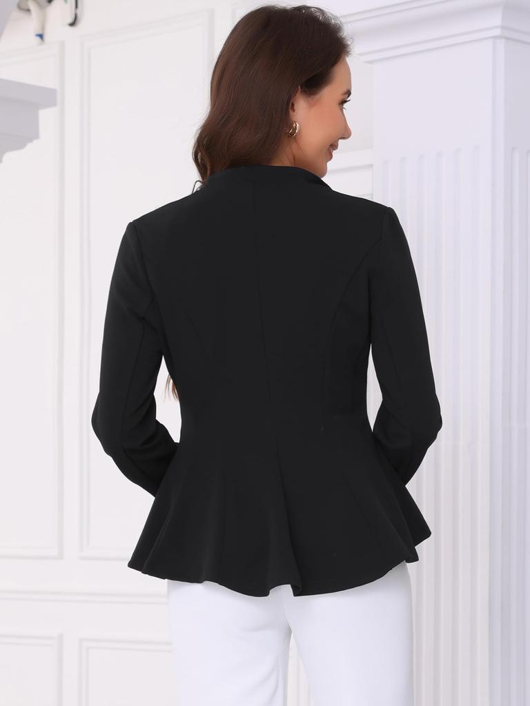 Allegra K Women's Office Blazer, Stand Collar, Long Sleeve, Single Button, Peplum, Black, Size XS