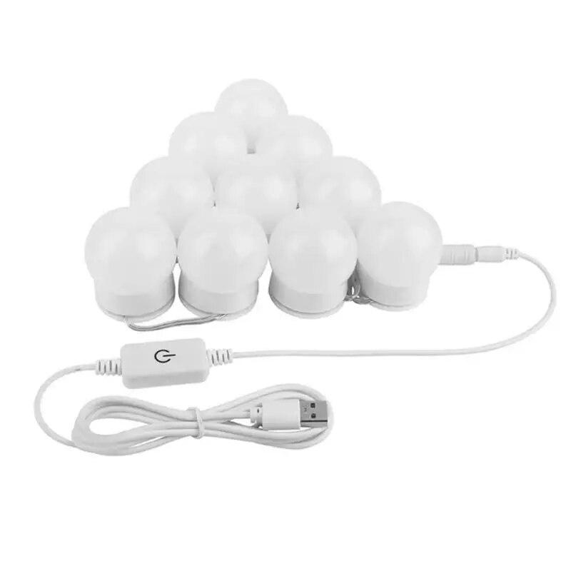 

Комплект USB-подсветок для косметического зеркала с 10 светодиодными лампочками с регулируемой яркостью для туалетного столика для макияжа в ванной комнате 6-10W