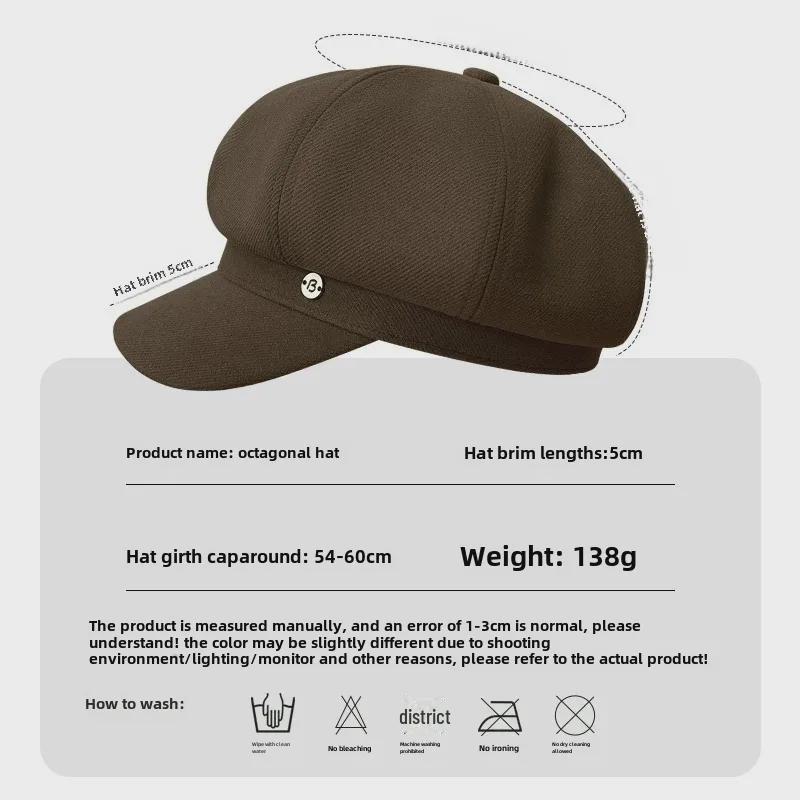 Women's Wool Beret: Large Head, Small Face, Warm Autumn/Winter Newsboy Hat