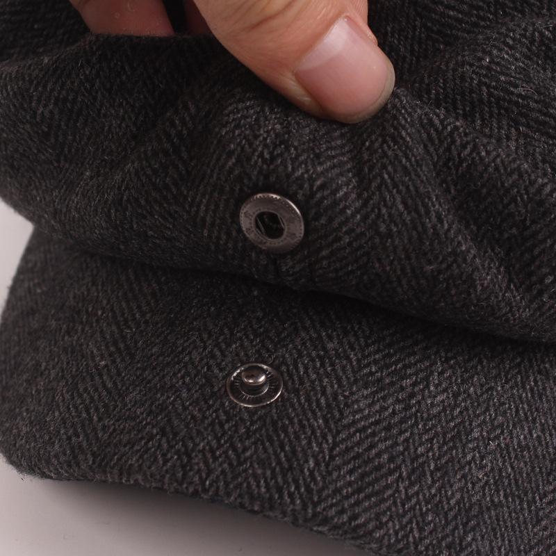 Herringbone Tweed Octagonal Hat Men's Beret Autumn and Winter Thickened Hat Outside The Duck Tongue Cap Old Man Hat