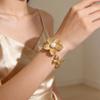Stainless Steel Gold Plated Cuff Bangle Bracelet for Women Fashion Big Flower Pearl Butterfly Chunky Bracelet Waterproof Jewelry