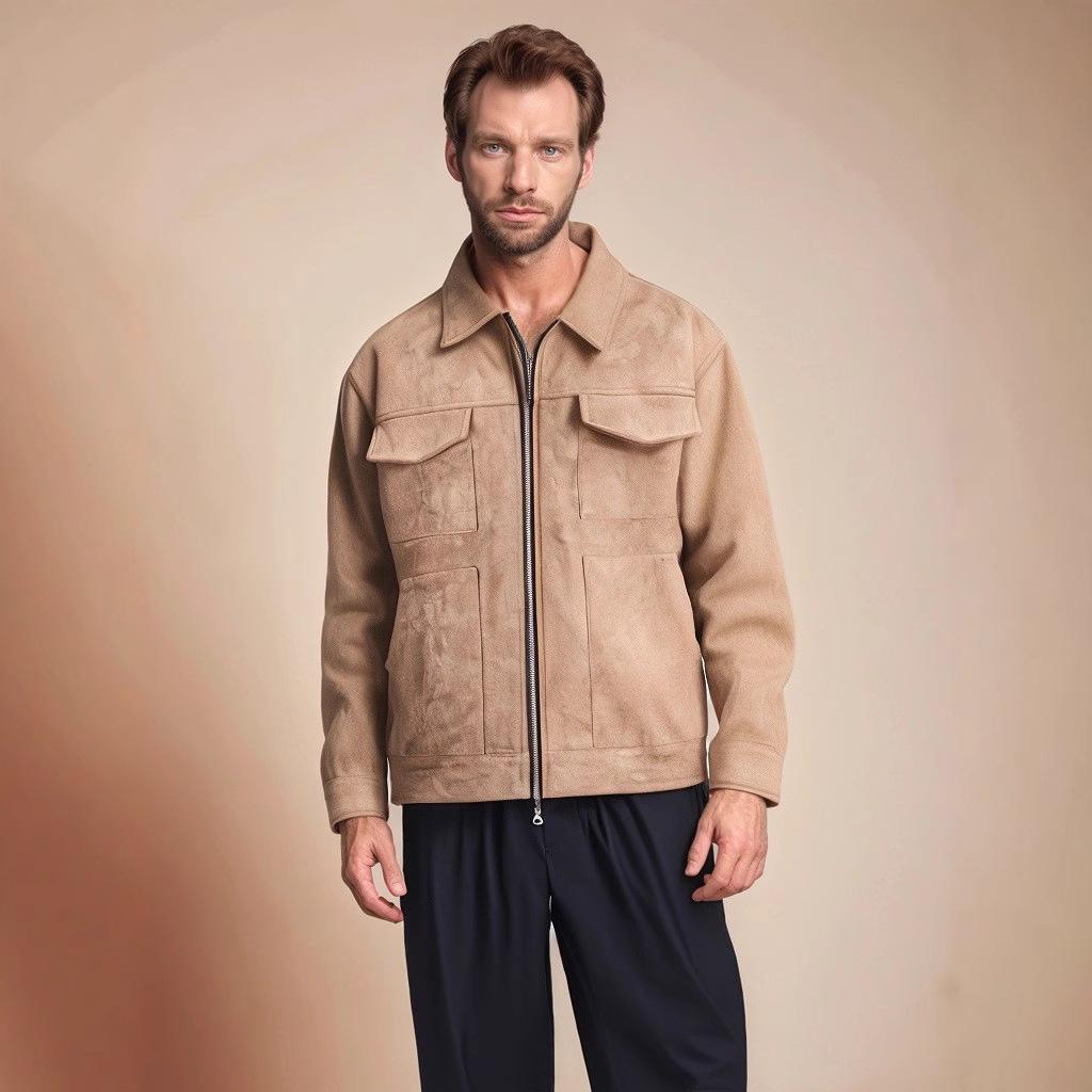 Herren Trendige Wildleder Reißverschluss Jacke mit Großen Taschen 2026 Europäisch & Amerikanisch
