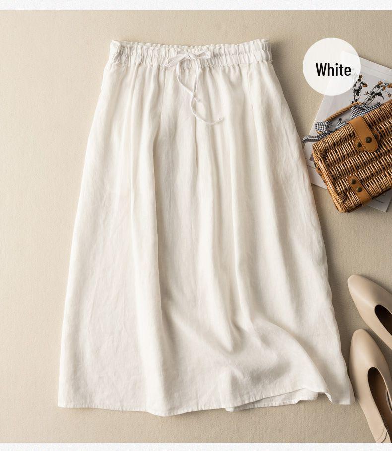 Embroidered High-Waisted A-line Cotton Midi Skirt: Slimming, Elastic Waist, Literary Style, Wide Hem for Women