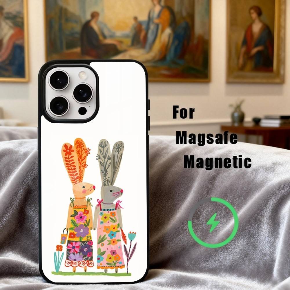 R-rabbit F-flower-R art Phone Case For iPhone17,16,15,14,13,12,11 Plus,Pro Max Magnetic For Magsafe Wireless Charging