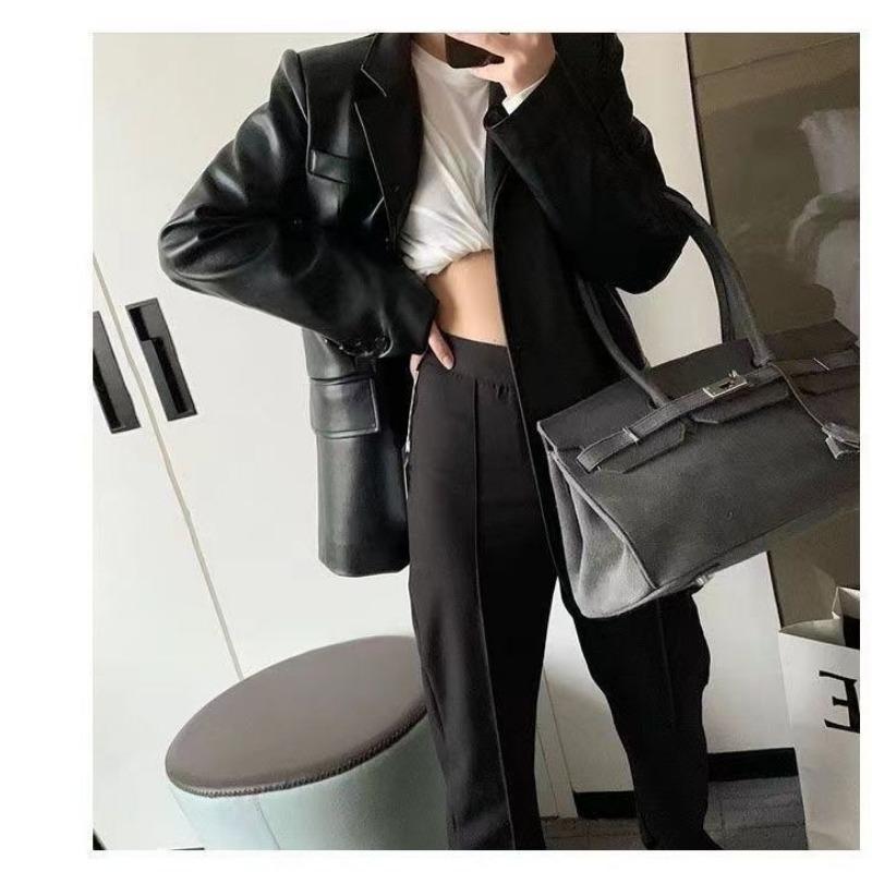 Coffee leather jacket women's spring and autumn new fashion loose small suit feeling blazer leather