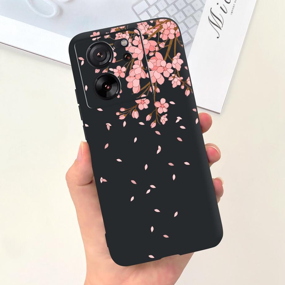 For Xiaomi Redmi 13C Case Xiaomi Mi 13T Pro Back Cover Soft Matte Liquid Silicone Flower Cartoon Printing Capa For Mi13T Pro Bag