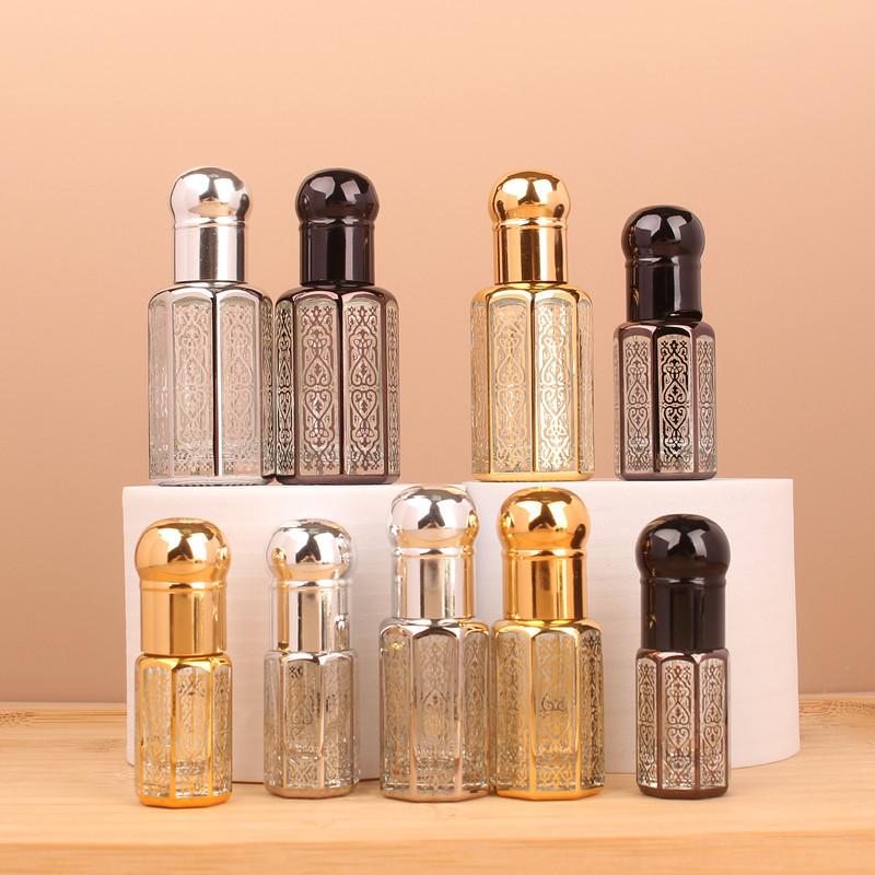 3ml 6ml 12ml Electroplated Carved Colored Glass Roll on Bottle Sample Test Essential Oil Vials with Roller Refillable Bottles