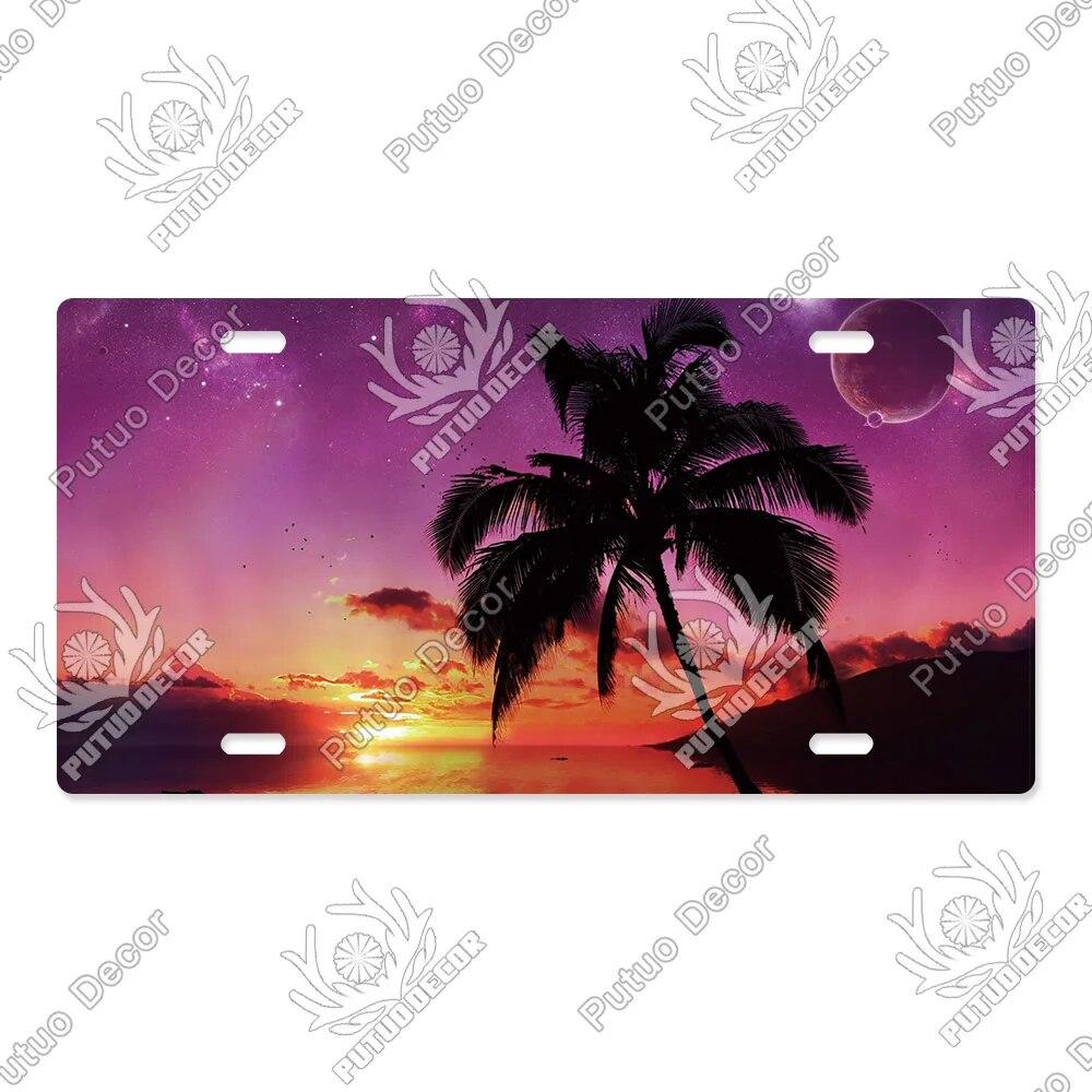 Putuo Decor Západ slunce SPZ Kovová cedule Plaketa Kovová Vintage Dekorace do obývacího pokoje Dveře Nástěnná dekorace k moři