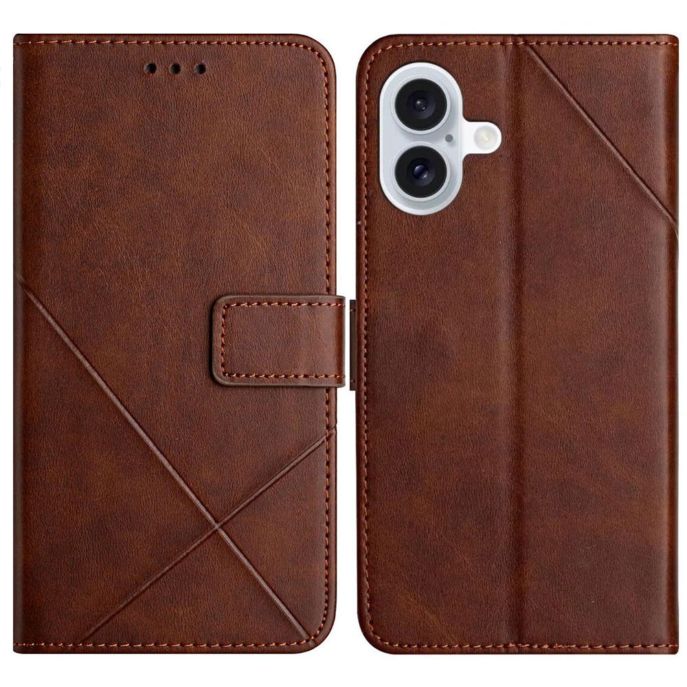 For iPhone 17 Case Line Pattern Wallet Leather Phone Cover with Wrist Strap