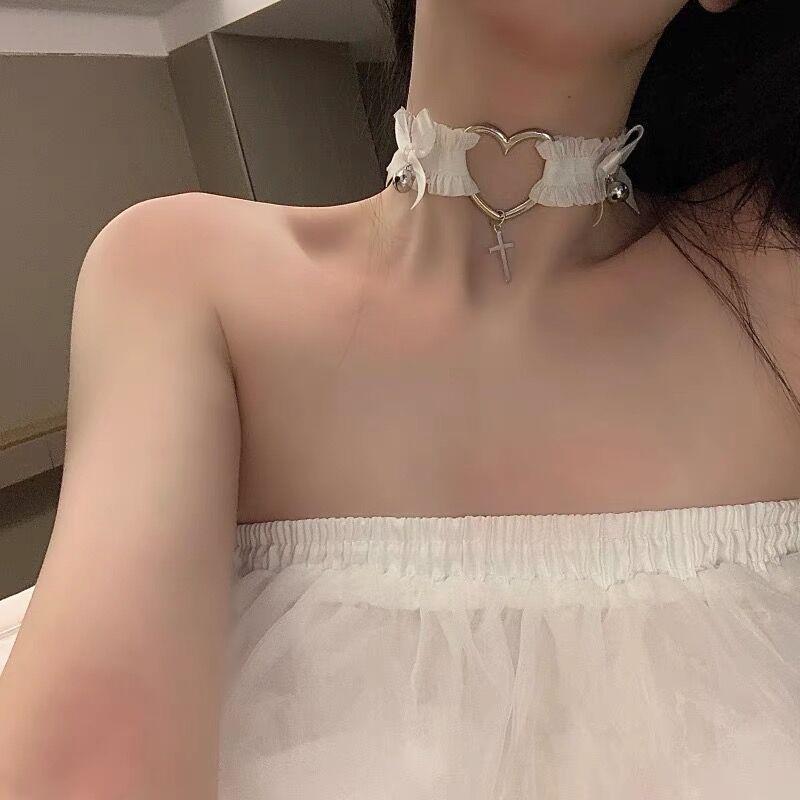 Lace Bow Hollow Heart Cross Women's Garter Belt Punk Style Choker Leg Band for Anime Expo Cosplay