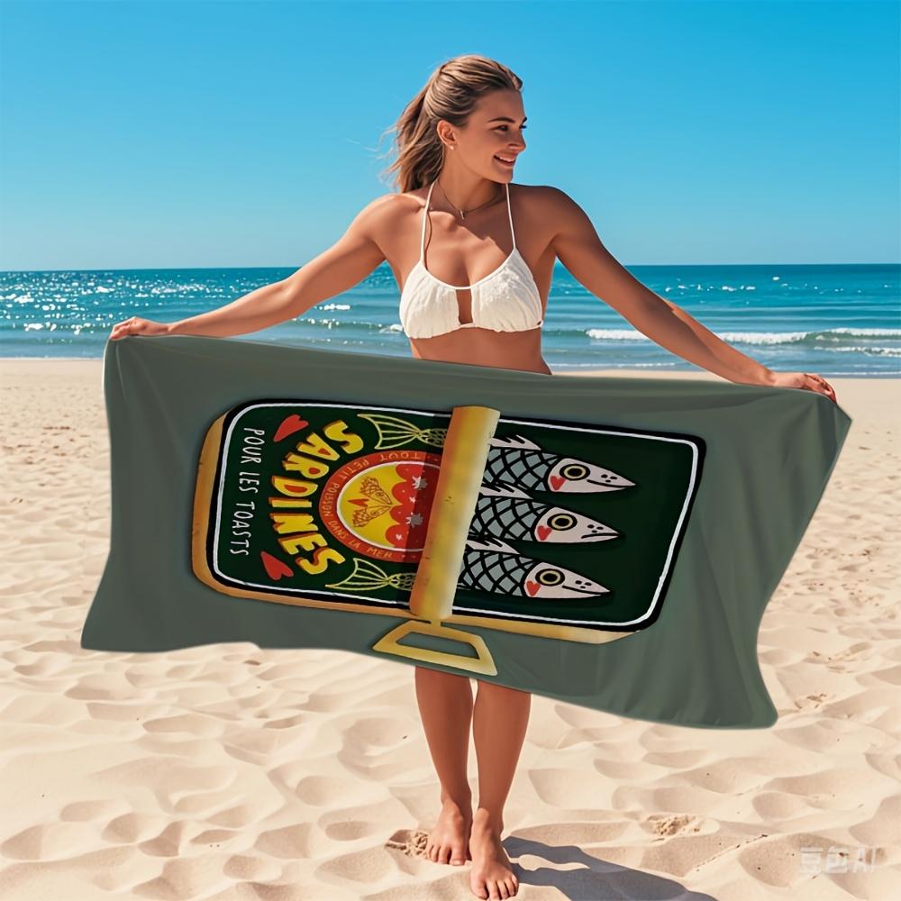 Retro Sardine Tin Beach Towel Patterned Sunscreen And Windproof Suitable For Swimming Pool Camping Travel Blanket