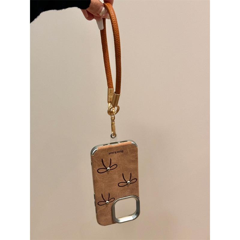 Retro Leather Brown Bow Suitable for Apple 16promax Mobile Phone Case IPhone 14 Anti Fall 13 11 12