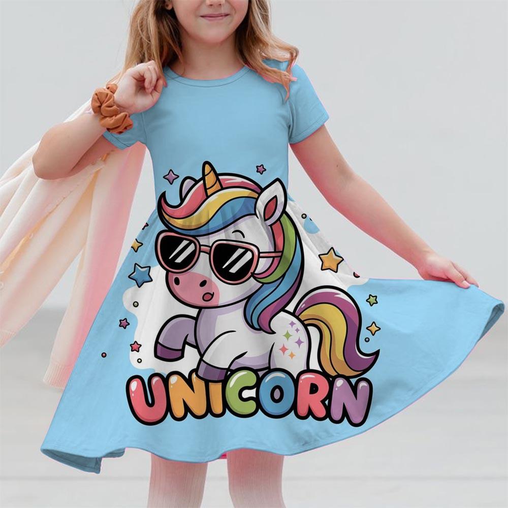 Girl Unicorn Cartoon Clothing Children's Clothing 3-14 Children's Birthday Party Clothing Children's Casual Clothing