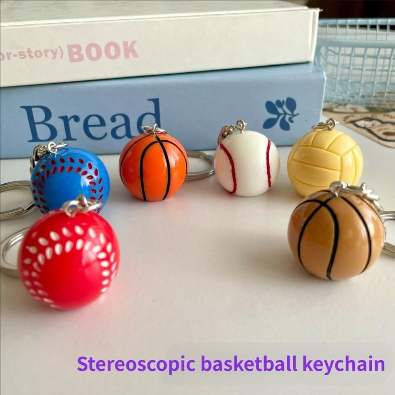 Creative 3D Basketball Football Keychain Handmade Resin Sport Theme Decoration For Bags Keys Car Interior Gift