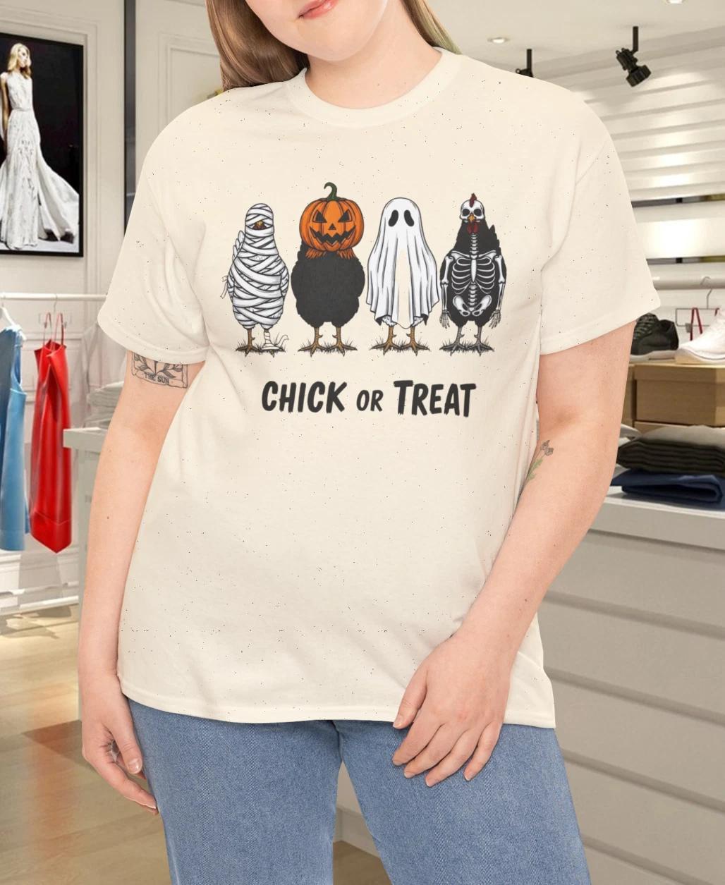 Цыпленок или угощение Хэллоуин Тыква Привидение Жуткий Смешной Цыпленок Футболка 2XL