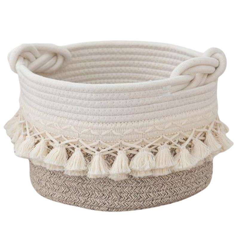 Stylish Cotton Rope Woven Storage Basket Contemporary Tassels Cotton Rope Basket Practical and Soft Storage Container