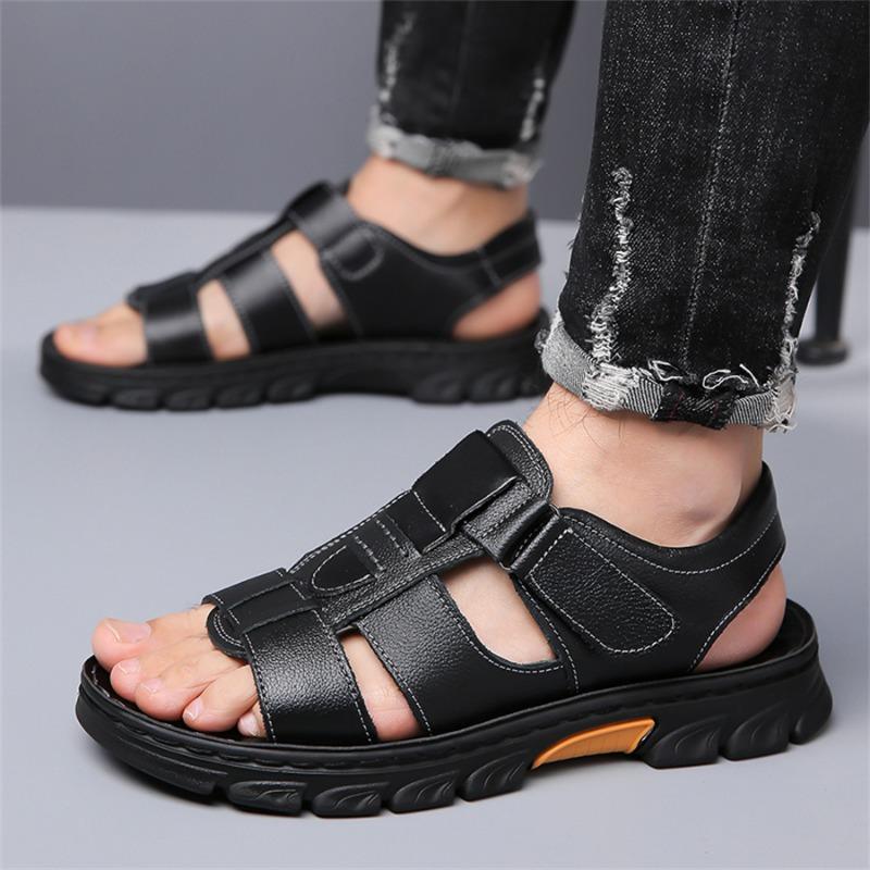 Fashion Sandals for Men High Quality Cowhide Leather Sandals Fashion Casual Beach Shoes Summer Peep Toe Men Flat Sandals Chanclas Hombre
