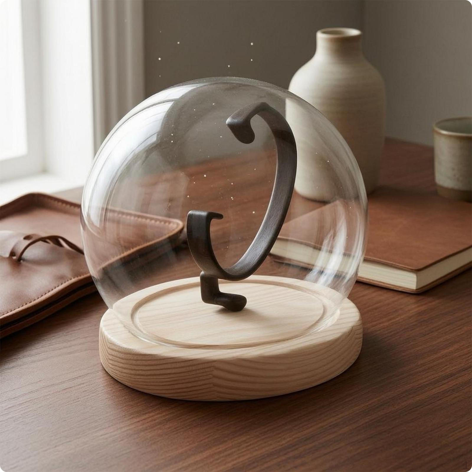 Klarer Uhren-Display-Dom Cloche Vitrine Staubschutz Schwarzer Halter gray