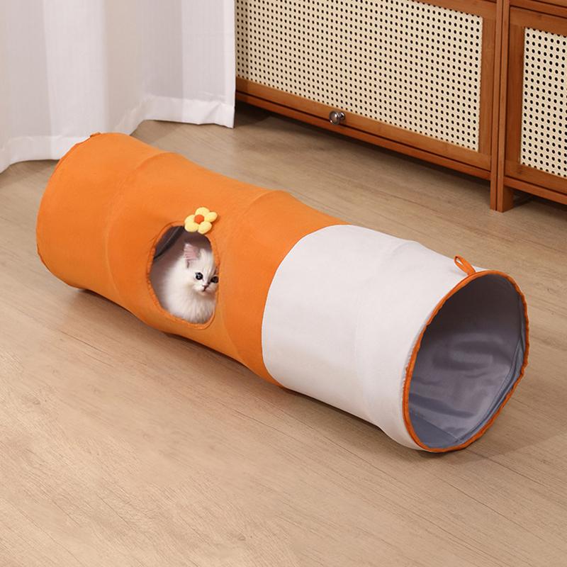Collapsible Multi Hole Cat Tunnel Toy with Plush Ball Portable Easy Store Indoor Playtime Interactive Toys for Playful Kittens