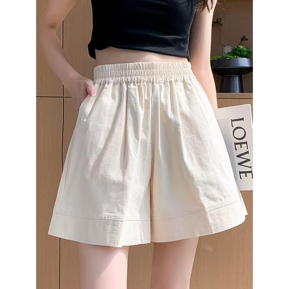 Women's High Waist Cotton Shorts - Summer Korean Style, Casual, Loose, Slimming, Wide Leg, Five-Point Pants