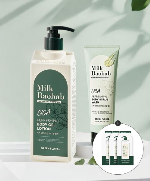 [Body Soothing] Cica Refreshing Body Scrub Wash 250ml + Body Gel Lotion 500ml (Free Mini Scrub)