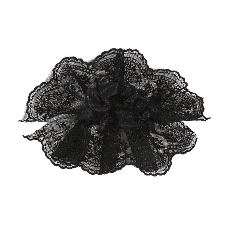 Sweet Double Layered Lace Flower Hair Scrunchies For Women Long Ribbon Bow Tie Girls Big Ruffles Bands Accessorie