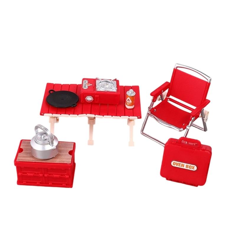 

Plastic Camping Furniture Model For Doll House Enthusiast Miniature Picnic Set for Model Craft Project Scene Decoration червоний