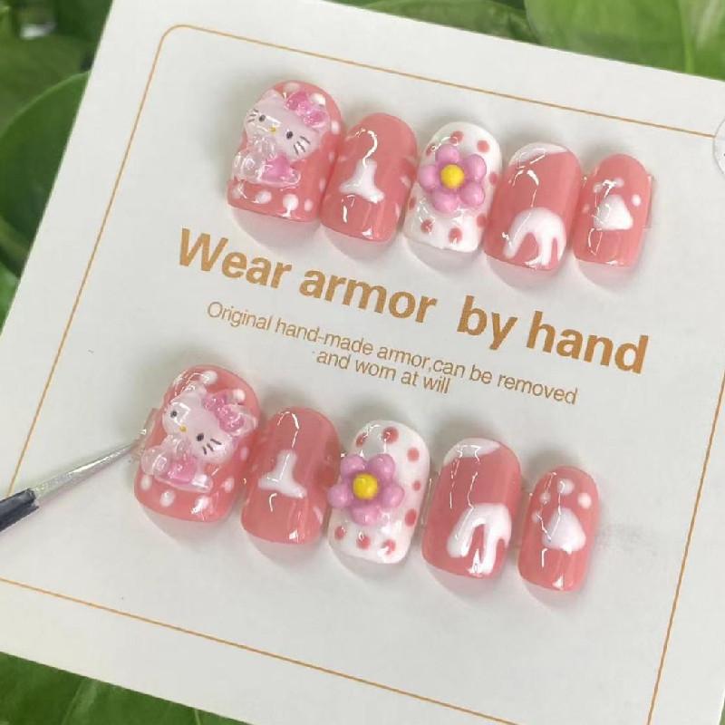 Детский Взрослый Ручной Работы Розовый Звездный Xs/s/m/l Набор Носимых Накладных Ногтей S