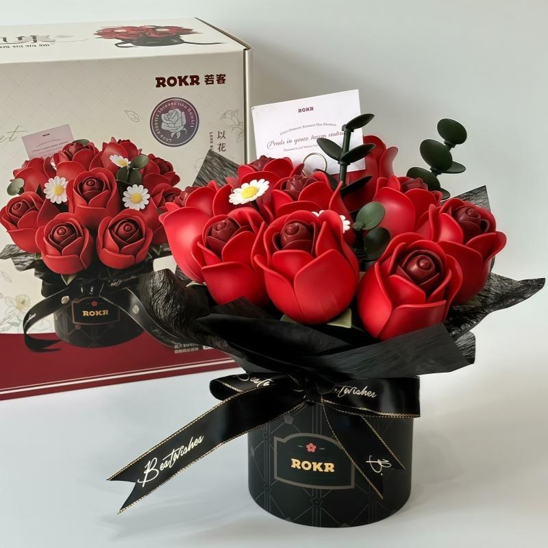 Rose Hug Bucket Bouquet 3D Assembly Handmade Diy Eternal Building Blocks Flower 3D Ornament Valentine'S Day Gift