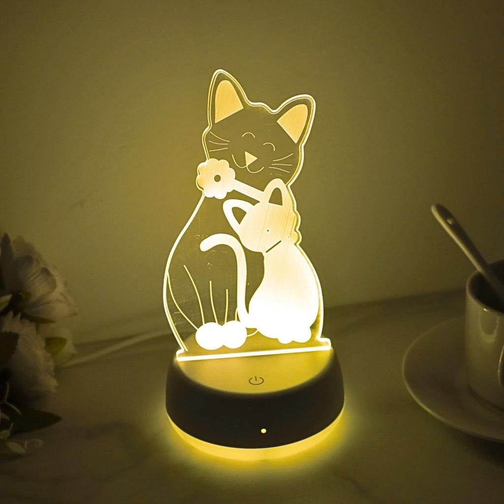 1pcCat 3D Colorful Night Light LED Desk Lamp 7&3 Colors Room Decoration Night Light Birthday Halloween Children's Christmas Gift