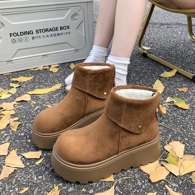 Fashion Winter New Thick Snow Boots Women's Round Head Suede Rivet Back Zipper Anti-slip Wear-resistant Short Boots