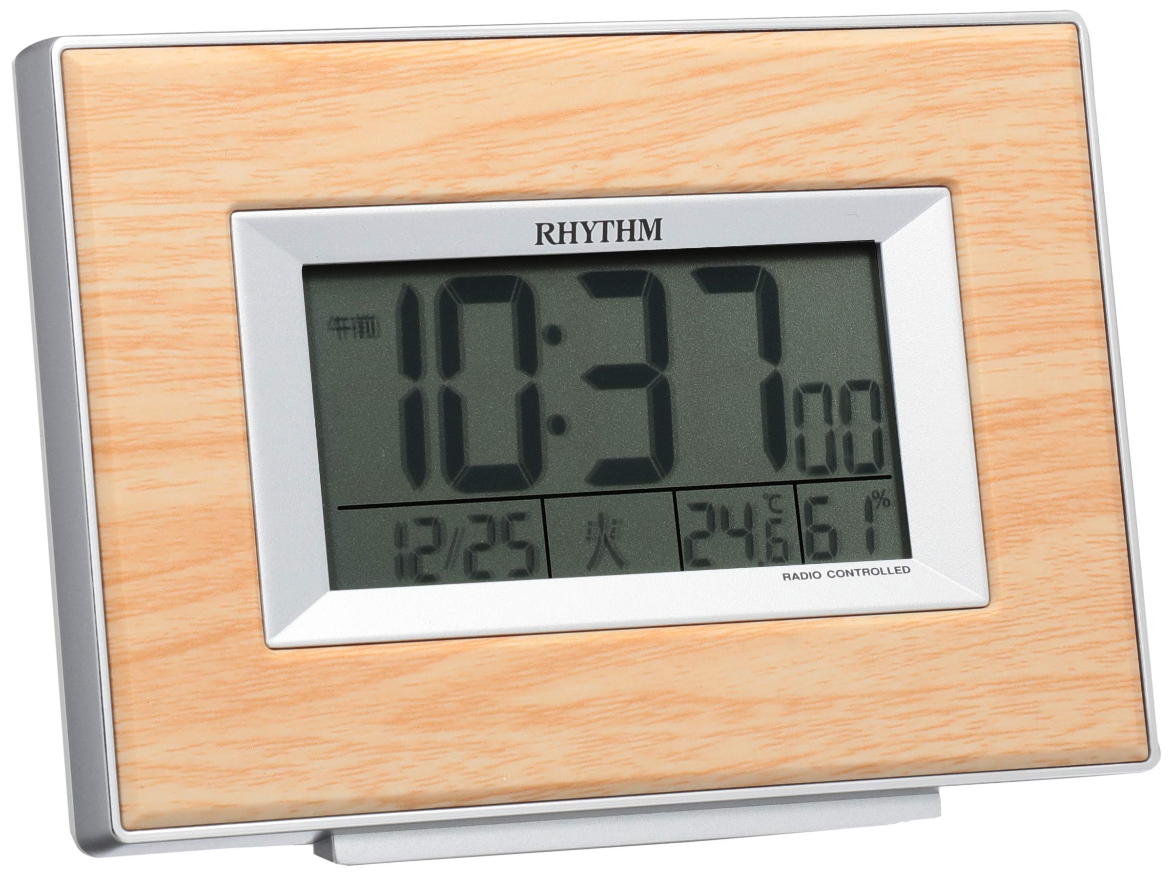 

RHYTHM Alarm Clock Radio Clock Digital Calendar Brown Brown Wood Fit Wave D174 8RZ174SR07 Temperature/Humidity (Light Grain)