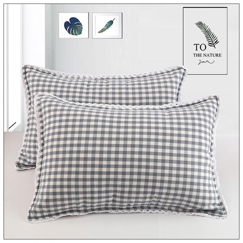 Checkered Quilted Zipper Pillowcase Soft Comfortable Breathable Washed Cotton Pillowslip Student Dormitory Household Adult Pillow Case Bedding