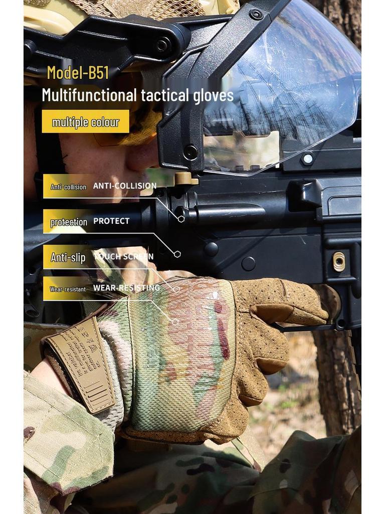 Cross-Border Tactical Full-Finger Touchscreen Cycling Gloves - Anti-Slip, Wear-Resistant, Multipurpose for Outdoor Use