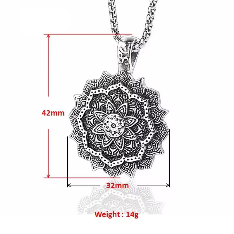 Ready to Ship Stainless Steel Buddhism OM Symbol India Mandala Flower Pendant