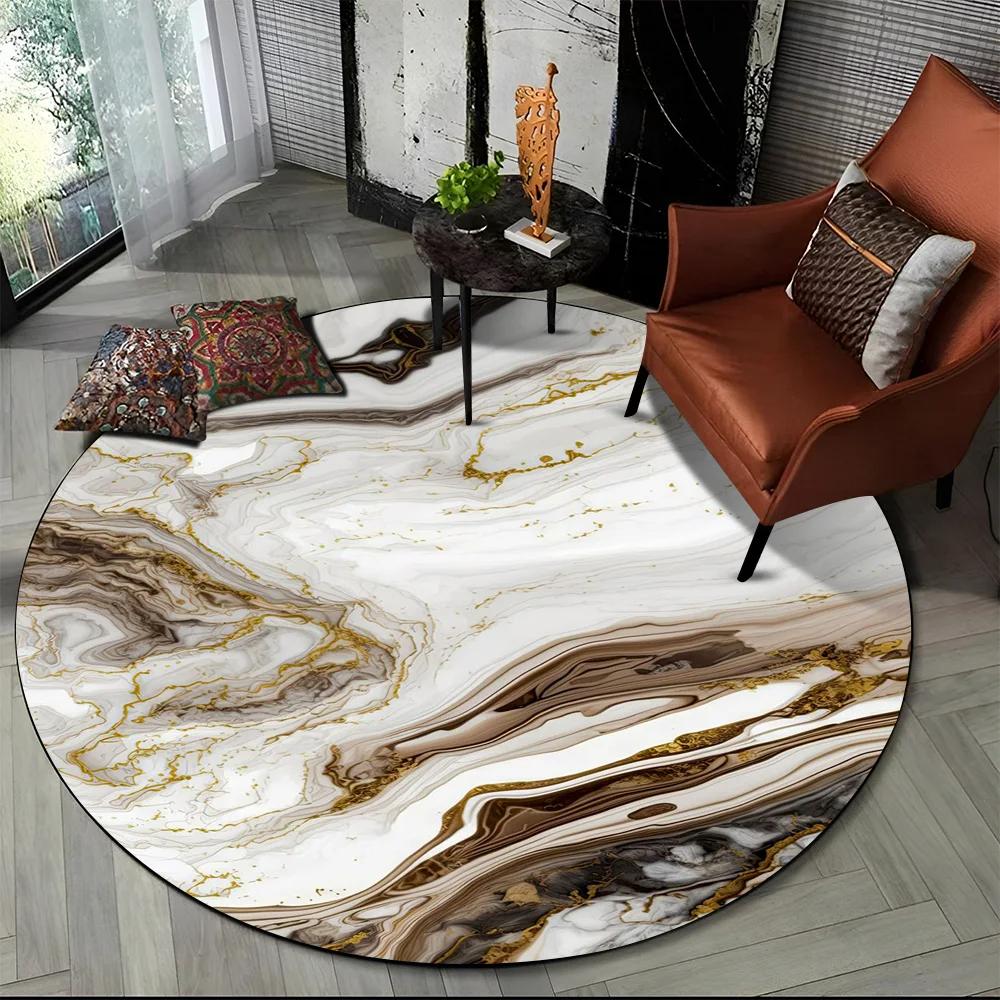3D Luxurious Colour Marble Blue Green Gold Round Carpet Rug for Living Room Bedroom Child Chair Decor,Pet Area Rug Non-slip Mat
