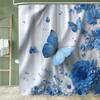 1pc Beautiful Blue Butterfly Shower Curtain Floral Bathroom Contain Decoration Printed Polyester Fabric Contains 12 Hooks