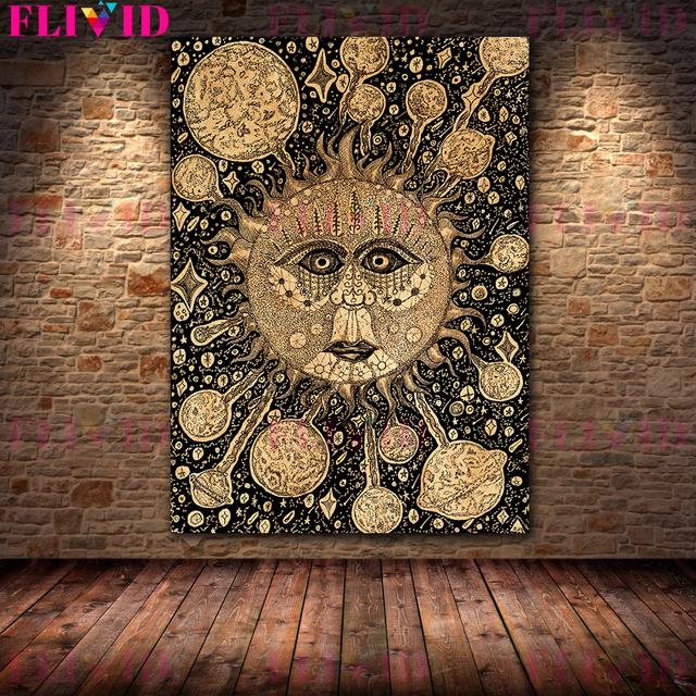 Pravidlo prvku tajemného alchymisty Retro Nástěnná malba Obraz na plátně Nebeské umění ve vesmíru