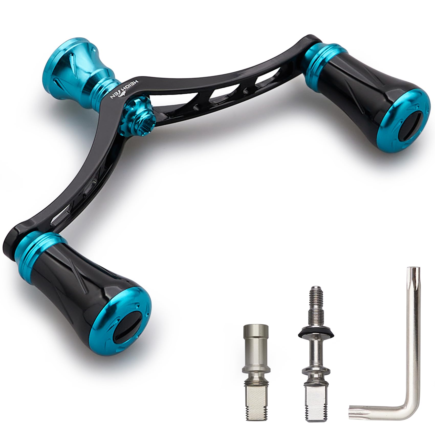 

HEIGHTEN Reel Handle with Knob for Daiwa and Universal Spinning Reels New Pillar Series Turquoise 80mm/95mm/98mm 20mm/19mm Shimano, (98mm - & Black)