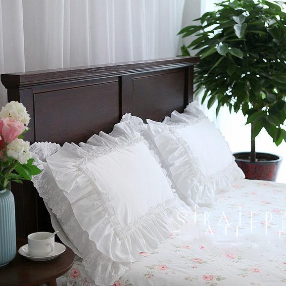 Korean Style Princess Embroidery Lace Trim Ruffle Pillowcase Pair for Single/Double Bed - Xinjiang Cotton (2026)
